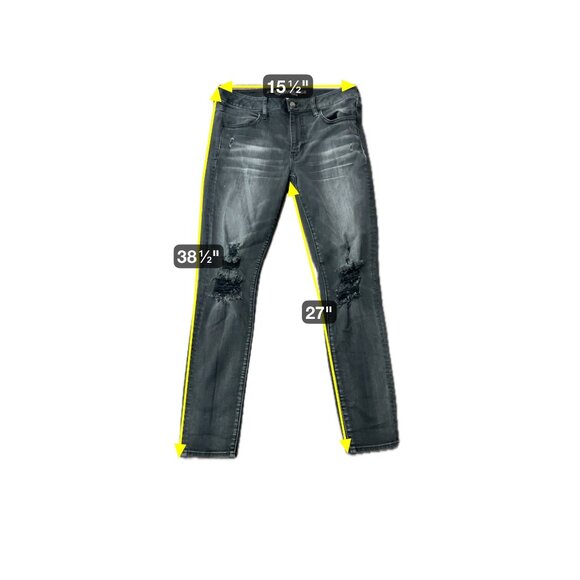 American Eagle Outfitters Super Stretch Distressed Black Skinny Jeans Sz 12 - Picture 10 of 11